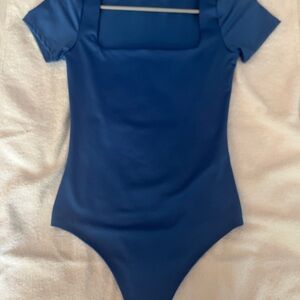 Blue Square Neck Bodysuit